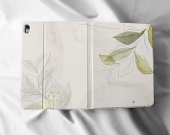 Leaf Art Painting iPad Flip Personalised Custom Name Apple Pencil Holder Case For iPad Air 3 4 Pro 9.7" 10.5" 11"iPad 8 iPad case