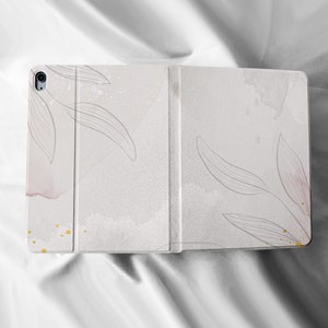 Grey Watercolor Leaves iPad Flip Personalised Custom Name Apple Pencil Holder Case For iPad Air 3 4 Pro 9.7" 10.5" 11"iPad 8 iPad case