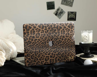 Funda protectora con estampado de leopardo para MacBook Air 11/13 Pro13/14/15/16 (nombre personalizado, A2337, 2338, A2941, años 2008 a 2024)