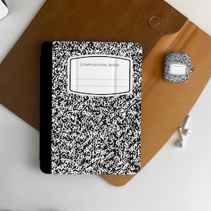 Cuaderno de composición con nombre personalizado iPad Flip Funda personalizada con nombre personalizado Ranura para lápiz Apple para iPad Air 3 4 5 Pro 9.7" 10.5" 11" Funda para iPad 8