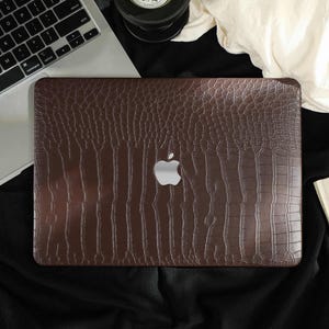 Coffee Leather Print MacBook Protective Case For Macbook Air 11/13 Pro13/14/15/16 Personalized Name A2337 2338 A2941  2008-2024 Laptop