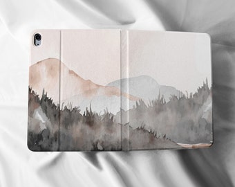 Mountain Painting iPad Flip Personalised Custom Name Apple Pencil Holder Case For iPad Air 3 4 Pro 9.7" 10.5" 11"iPad 8 iPad Case