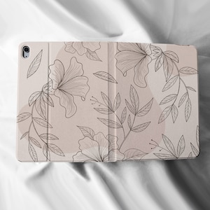Flowers Line Art iPad Flip Personalised Custom Name Apple Pencil Holder Case For iPad Air 3 4 Pro 9.7" 10.5" 11"iPad 8 iPad Case