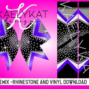 Könnte beinhalten: Schwarzer und lilafarbener Cheer-Bogen mit silbernen Akzenten und Strasssteinen. ECP Remix - Strass- und Vinyl-Download.