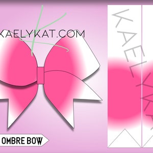 Può includere: Un fiocco rosa e bianco ombré con un anello centrale. Il fiocco è su uno sfondo viola chiaro. Il testo "CENTER OMBRE BOW" è nella parte inferiore dell'immagine. Il testo "KAELYKAT.COM" è nella parte superiore dell'immagine.
