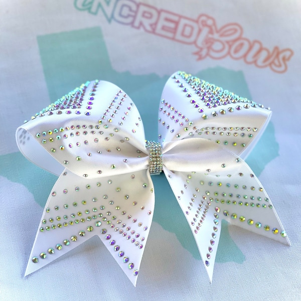 Salut en satin blanc bling strass cheer bow