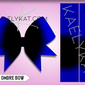 May include: A black and blue ombre bow with a center ombre design. The bow is shown against a pink background. The text "CENTER OMBRE BOW" is at the bottom of the image.
