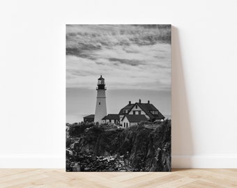 Portland Head Light Black and White Photo Print (13x19)