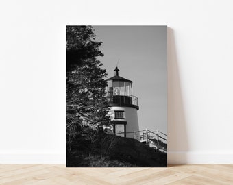 Owls Head Lighthouse Print: Maine Coastal Black and White Photo (13x19)