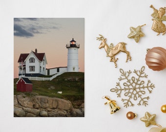5x7 Nubble Light House Sunset Greeting Card - Blank Interior