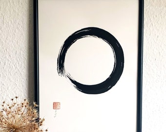 Enso Zen-Kreis, — Kalligrafie, original!, handgemalt und handsigniert, Kein Druck!, 40x30