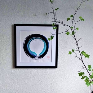 Enso - Zen Kreis, blau-schwarz — original handgemalte Kalligrafie