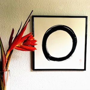 Enso - Zen Circle black — calligraphy, original!, hand-painted and hand-signed, Zen art