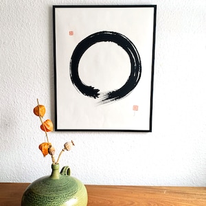 Enso Zen-Kreis II — Kalligrafie, Zen-Kunst, groß, original!, handgemalt und handsigniert, Kein Druck!, 50x40cm