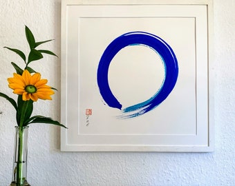 Enso Blue, Zen Circle, Original Hand Painted!, Zen Wall Art