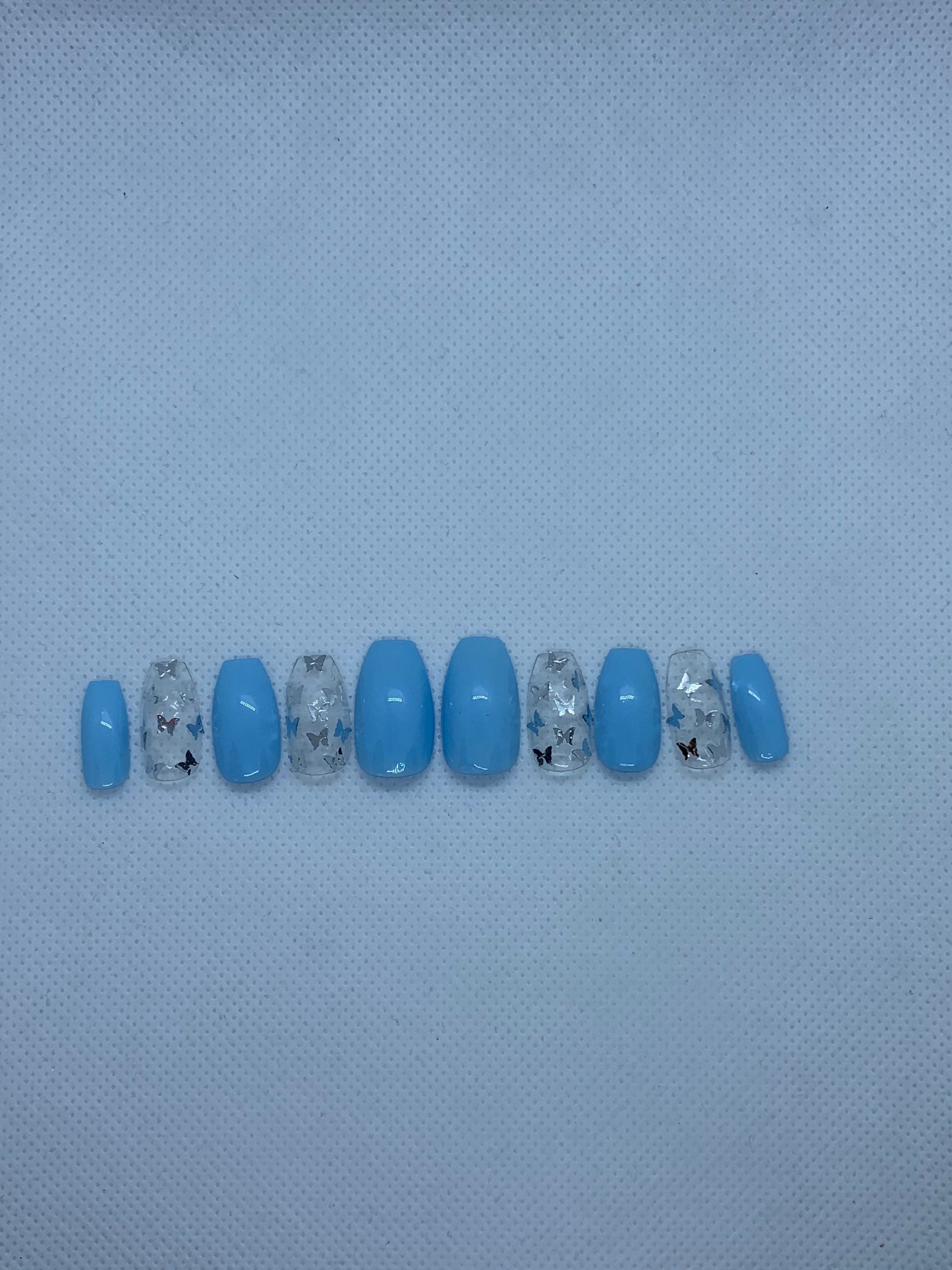 Sky blue butterfly stick on nails | Etsy
