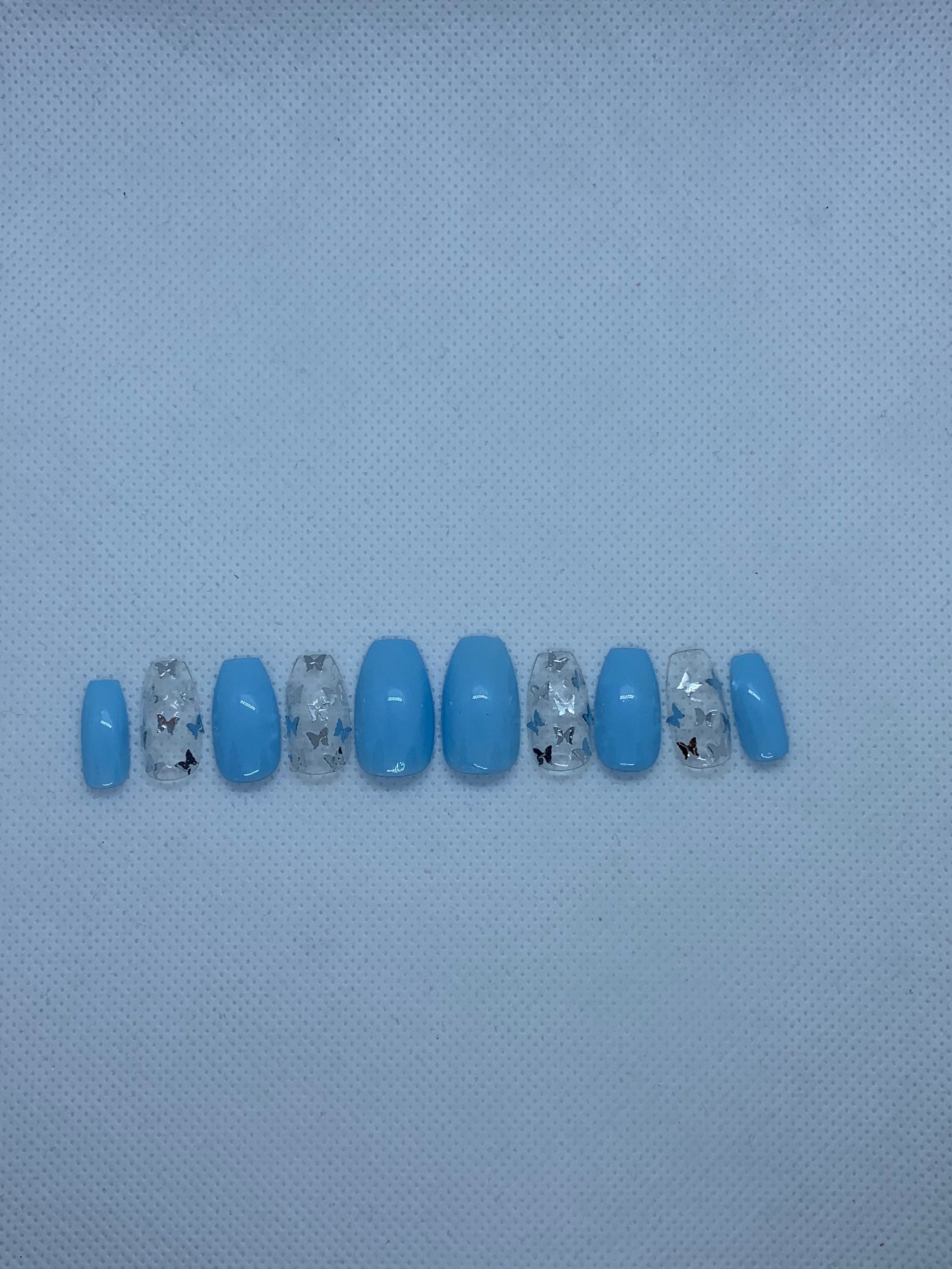 Sky blue butterfly stick on nails Etsy