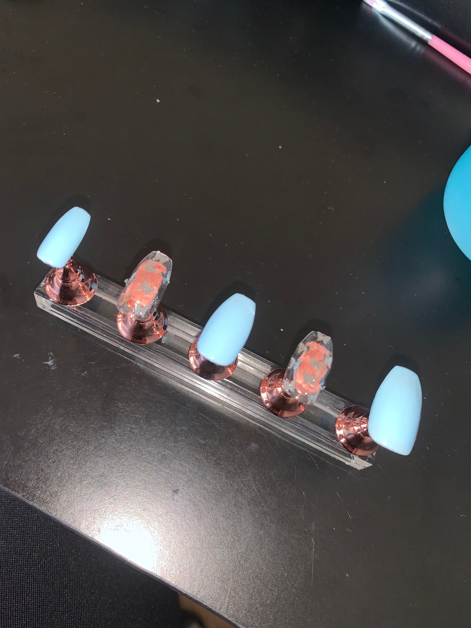 Sky blue butterfly stick on nails Etsy