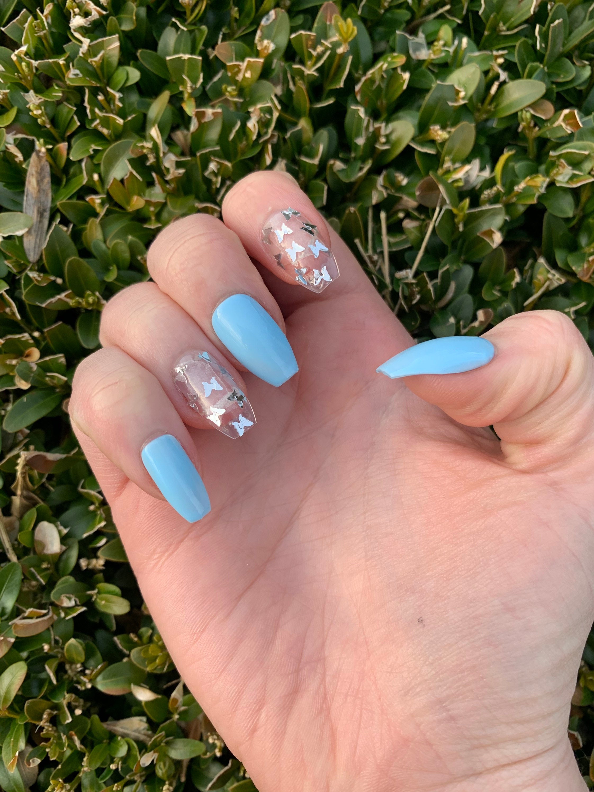Sky blue butterfly stick on nails Etsy