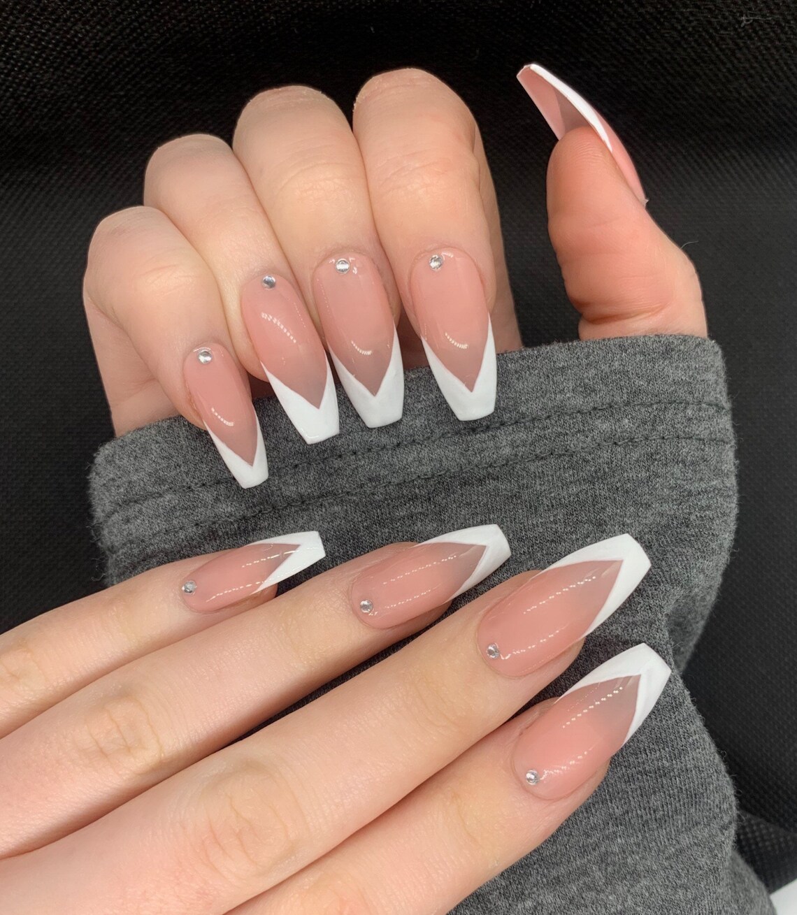 French tip diamonté stick on nails | Etsy