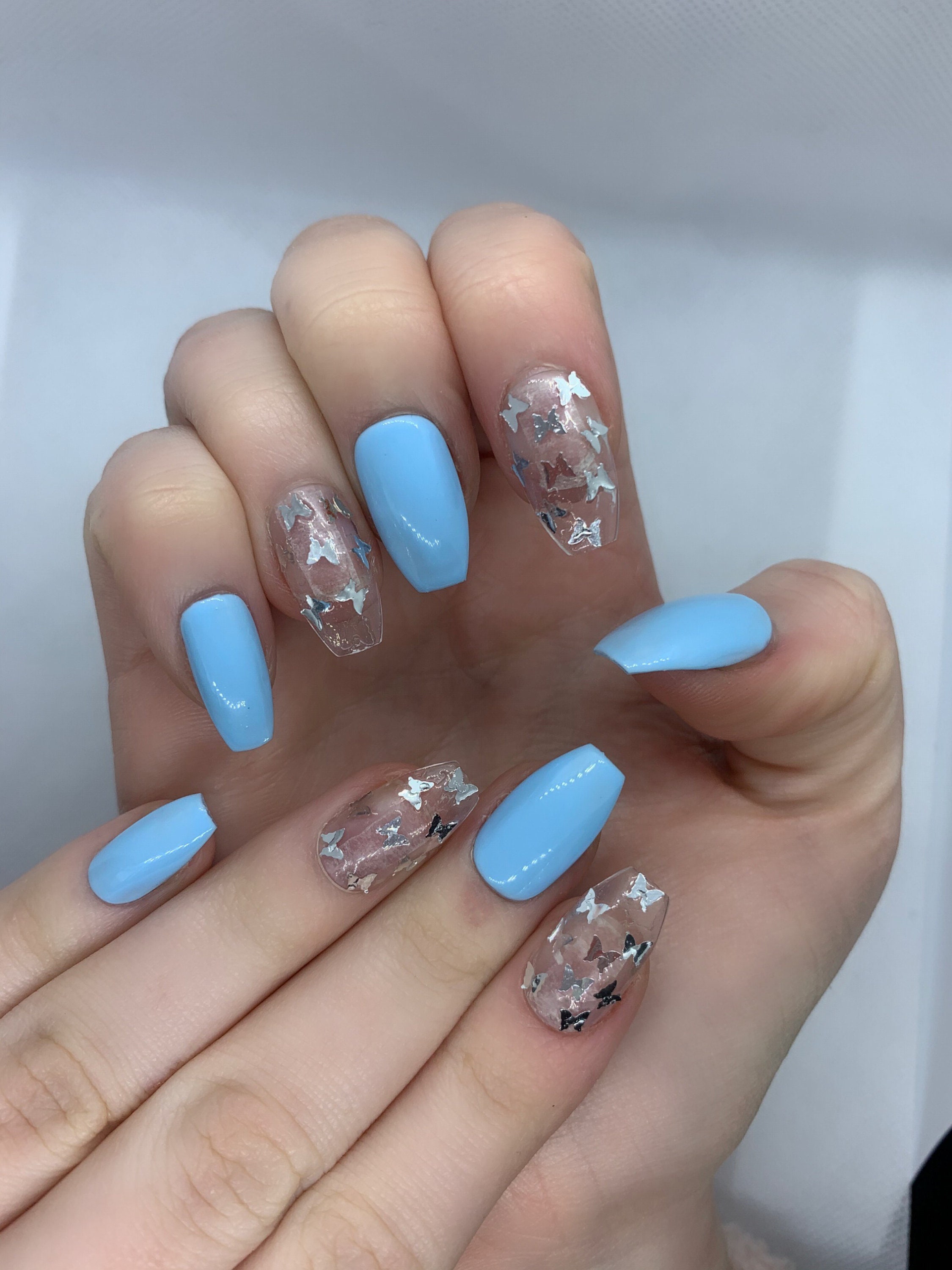 Sky blue butterfly stick on nails Etsy