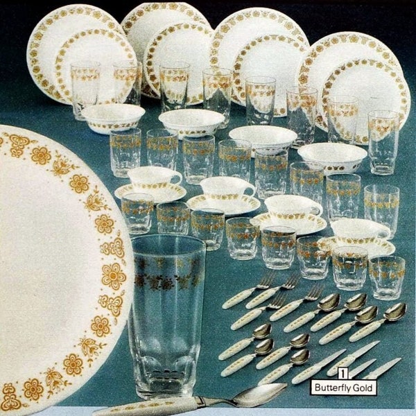 Vintage Schmetterling Gold - Corelle von Corning und Pyrex (verschiedene Teile)