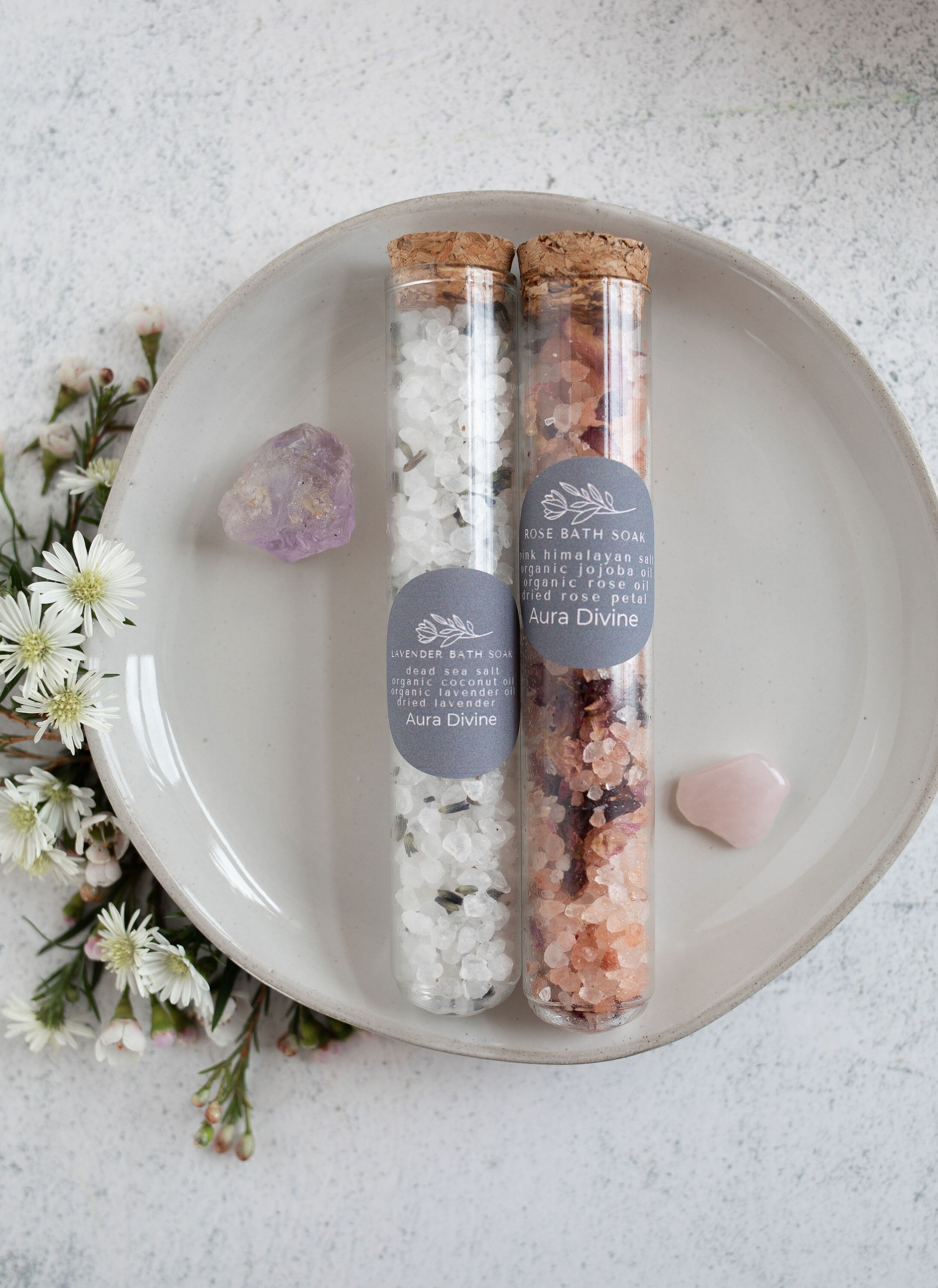 Set of 2 Organic Bath Soaks with Complementary Crystals Etsy