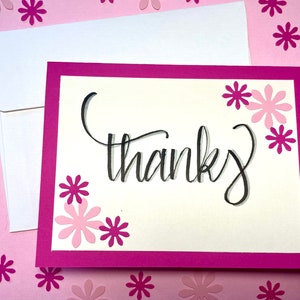 Pink Floral Thank You Cards - Calligraphie Thank You Cards - Blank Thank You Cards - Pack de 6 ou 10