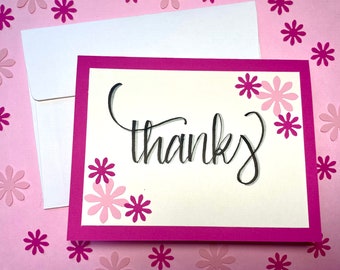Pink Floral Thank You Cards - Calligraphy Thank You Cards - Blank Thank You Cards - Pack of 6 or 10