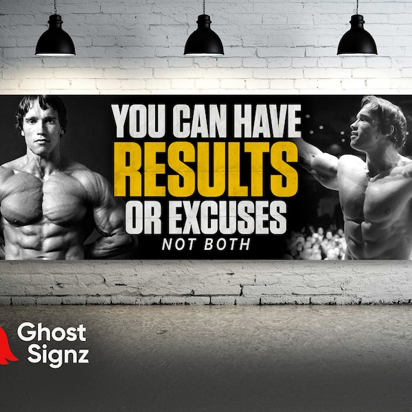 Arnold Schwarzenegger Home Gym Wall Banner - Sign Poster Large Quote - Rise Lift Conquer  Bodybuilding - Motivational Fitness Inspiration