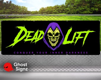 Skeletor Deadlift Banner - Home Gym Wall Art - He-Man Fitness Decor - Workout Motivation Poster Sign - MOTU Skull Sticker Decal