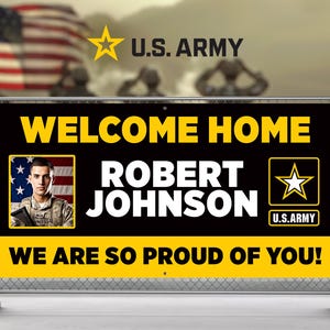 U.S. Army Personalized Banner - Welcome Home - United States Military Soldier Customizable Photo - Vinyl Banner Sign - Official Army Colors