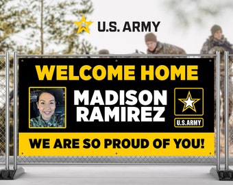 Welcome Home U.S. Army Private - United States Military Soldier Customizable with Photo - Vinyl Banner - Sign - Free Stickers!