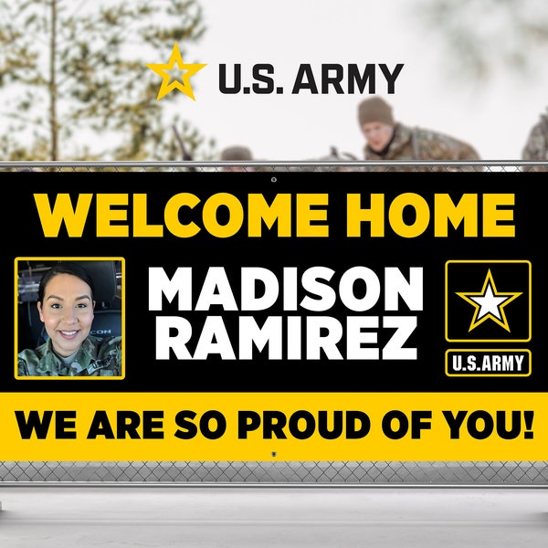 Welcome Home U.S. Army Private - United States Military Soldier Customizable with Photo - Vinyl Banner - Sign - Free Stickers!