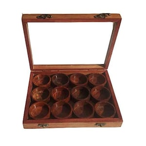 Wooden Handcrafted Spice Box/ Masala Dabba with 12 Round Compartments & Spoon, Sheesham Wood Spice Box Set - Mother’s Day Gift