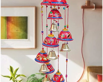 Handcrafted Multicolour Round Bell Wind chime for indoor & outdoor, Wall Hanging Decor for Patio/Garden, Suncatcher, House Warming Gift