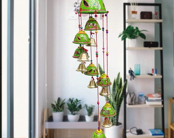 Handcrafted Multicolour Round Bell Wind chime for indoor & outdoor, Wall Hanging Decor for Patio/Garden, Suncatcher, House Warming Gift