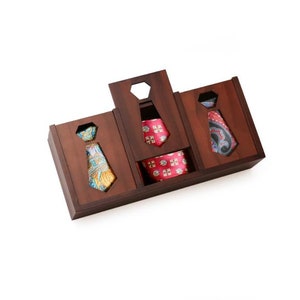 Wooden Tie Case / Tie Organiser / Storage Box Perfect Gift for Mens Mothers Day Gift 3 Compartments