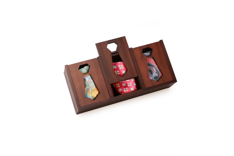 Wooden Tie Case / Tie Organiser / Storage Box Perfect Gift for Mens Mothers Day Gift 3 Compartments