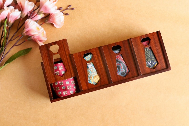 Wooden Tie Case / Tie Organiser / Storage Box Perfect Gift for Mens Mothers Day Gift 4 Compartments