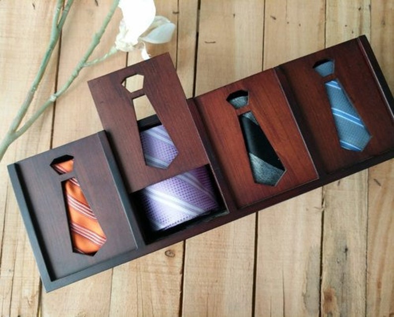 Wooden Tie Case / Tie Organiser / Storage Box Perfect Gift for Mens Mothers Day Gift image 1