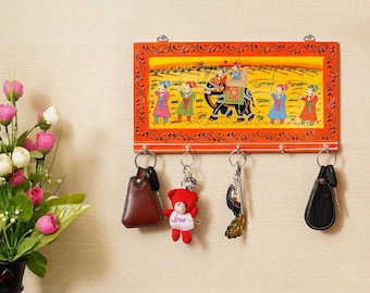 MDF Wood Multicolour Traditional Design Wall Mounted Designer Key Holders for Wall Decor , Stylish Hook Stand Key Organizer -  Gift