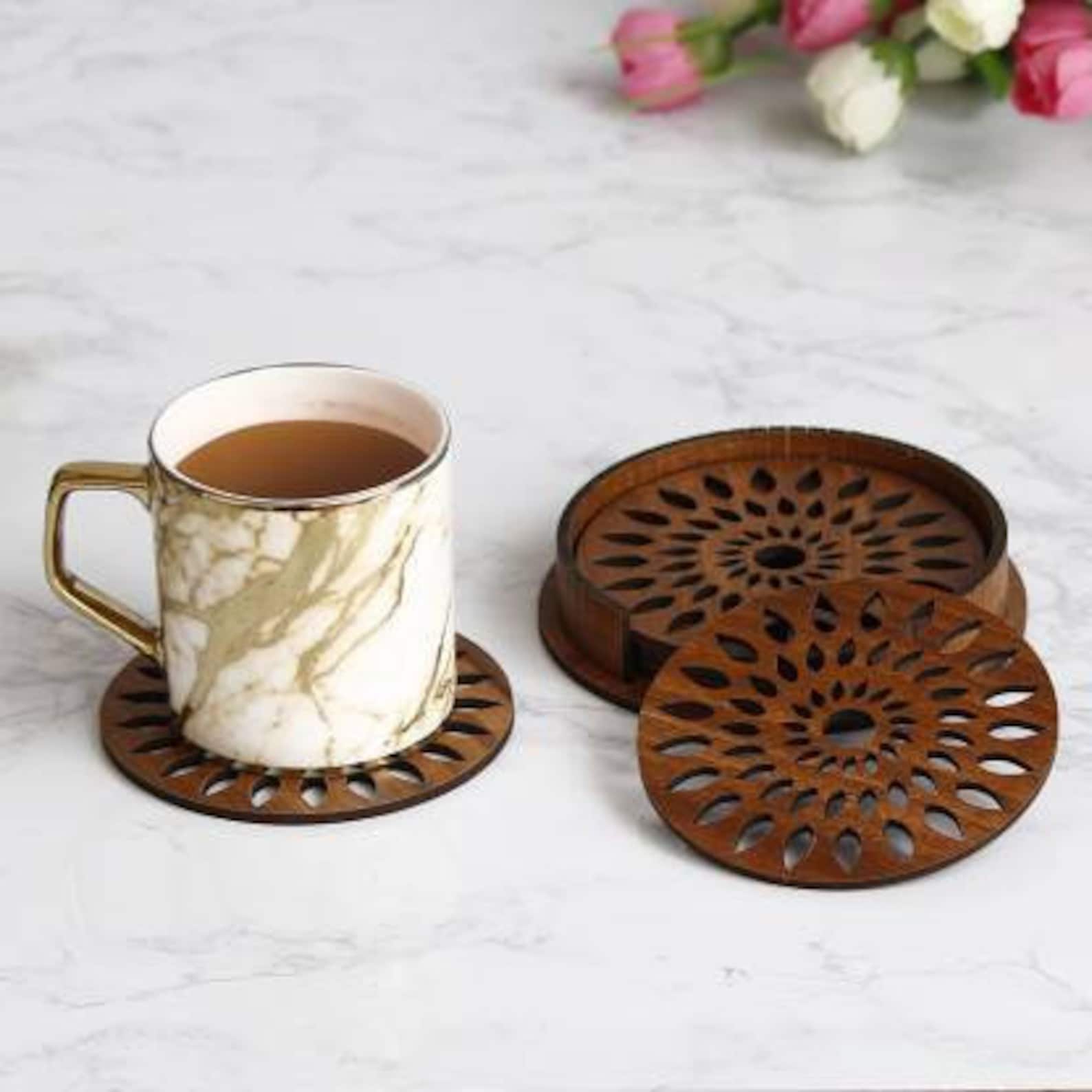 Wooden Tea Coaster With Stand for Dining Table Office Table Etsy