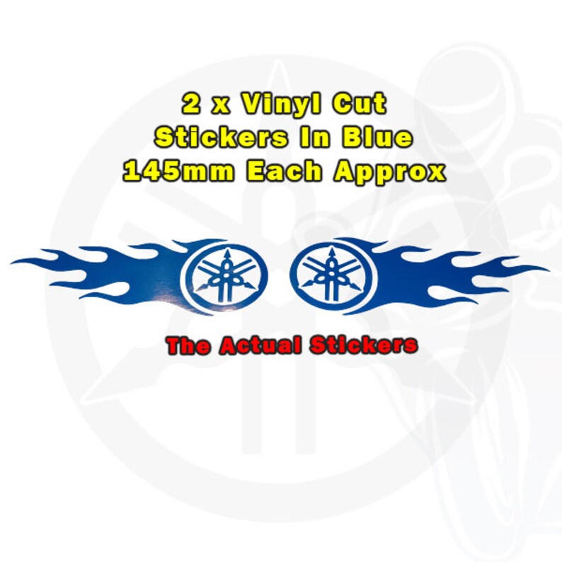 Yamaha R1 Flame Style Stickers in Blue Vinyl 145mm x 2 Left /& Right Hand