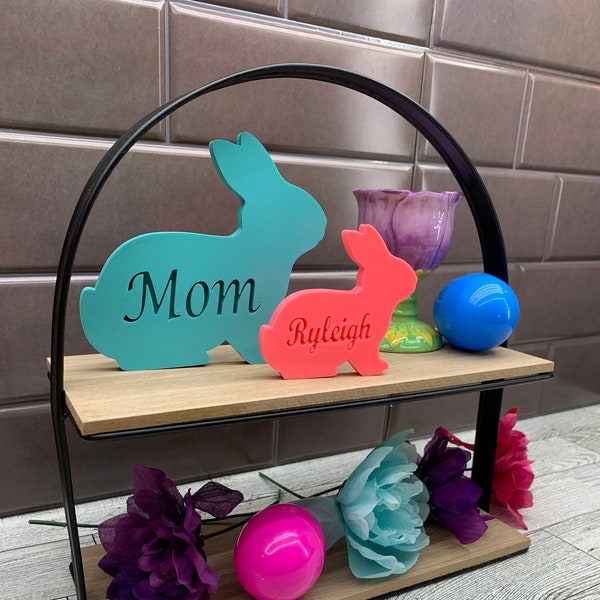 Personalized Decorative Easter Bunny, Shelf Sitter, Tiered Tray, 3D Printed