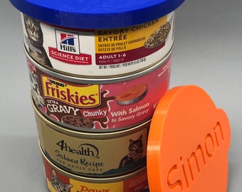 Personalized 5.5 oz Cat Food Lids, Please see brands in description, 3D Printed