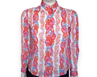 1960s Jean Cacharel Psychedelic Blouse, Cotton Voile Floral Nouveau Print, UK 8/10 – VFG Member
