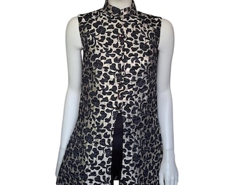 1950s Janet Colton Black Gold Tunic Waistcoat, Sleeveless Nehru Jacquard, UK 8/10 - VFG Member