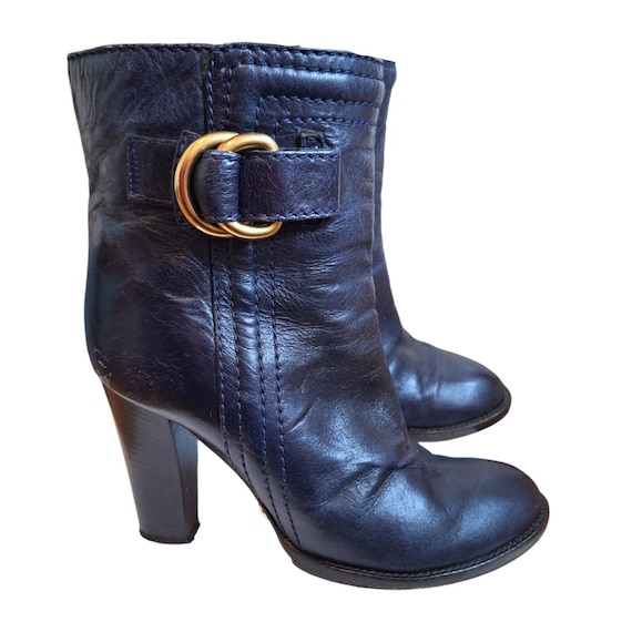 CHLOE Navy Blue Ankle Boots, Dark Blue Leather De… - image 3