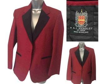 Vintage Brass Band Concert Jacket by R&J HANDLEY Leeds, Burgundy Black Lapels/Trim c1970s 80s, Unisex Mens XS, Womens S Uk 8 Vfg